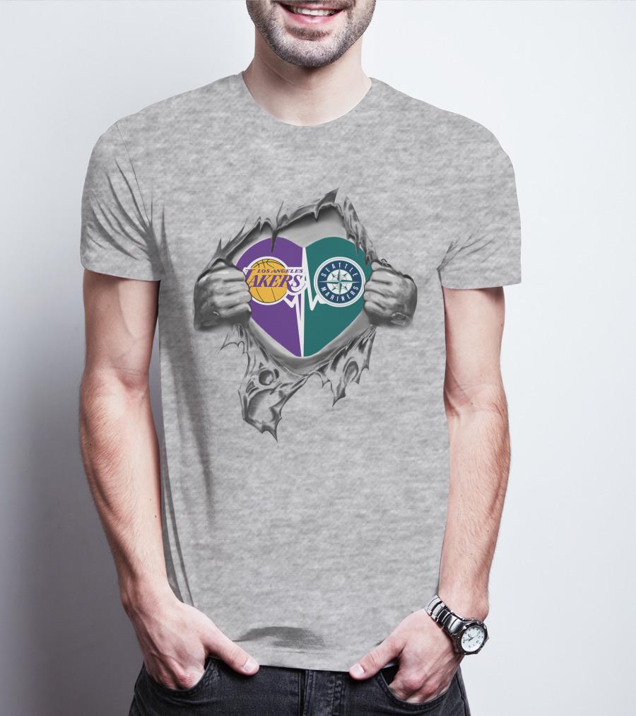 Los Angeles Lakers Seattle Mariners Heart Passion T-Shirt