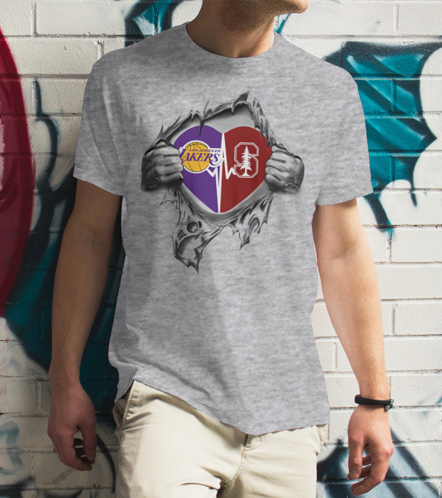 Los Angeles Lakers Stanford Cardinal Heartbeat Connection T-Shirt