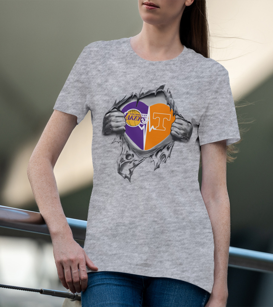 Los Angeles Lakers Tennessee Volunteers Heartbeat Loyalty T-Shirt