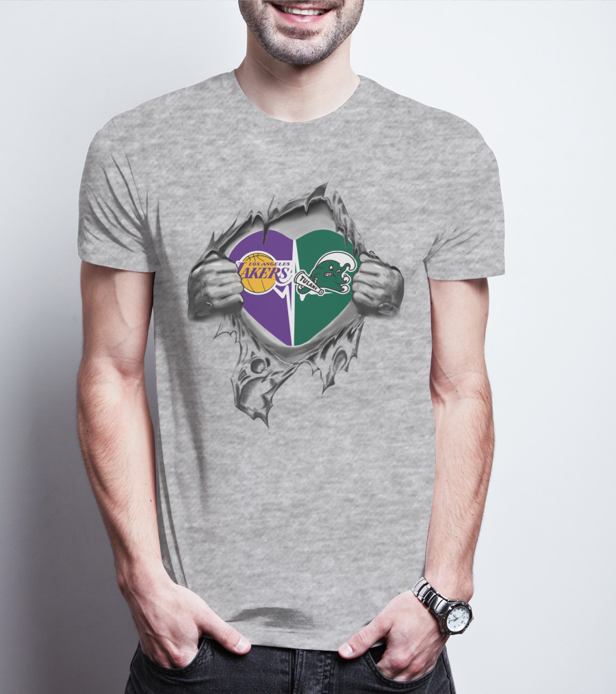 Los Angeles Lakers Tulane Green Wave Heart Logo Print T-Shirt