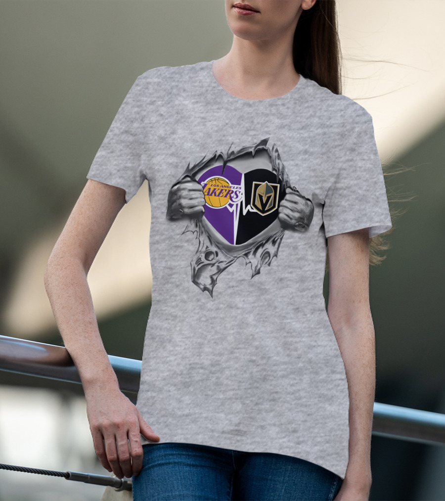 Los Angeles Lakers Vegas Golden Knights Heartbeat Symbol T-Shirt
