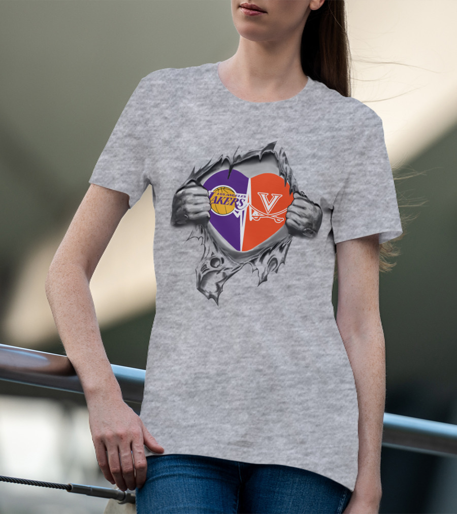 Los Angeles Lakers Virginia Cavaliers Heart Symbol Connection T-Shirt
