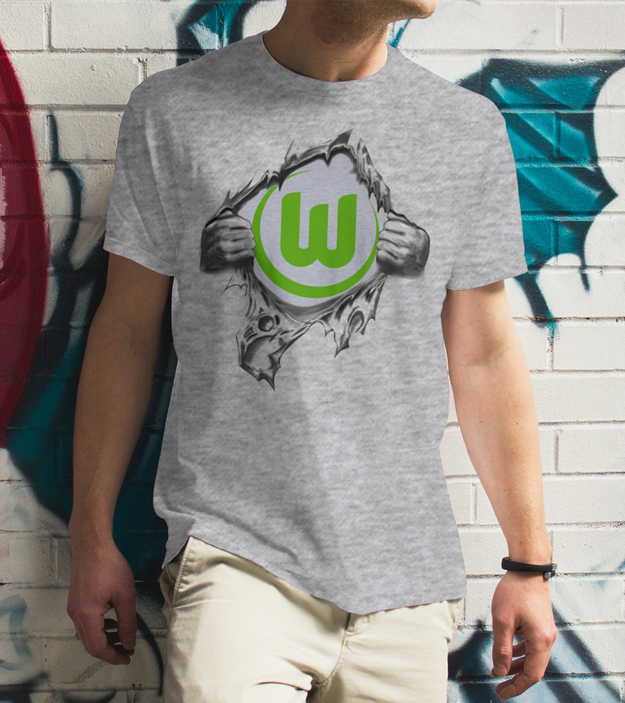Vfl Wolfsburg Super Fan Tearing Through T-Shirt
