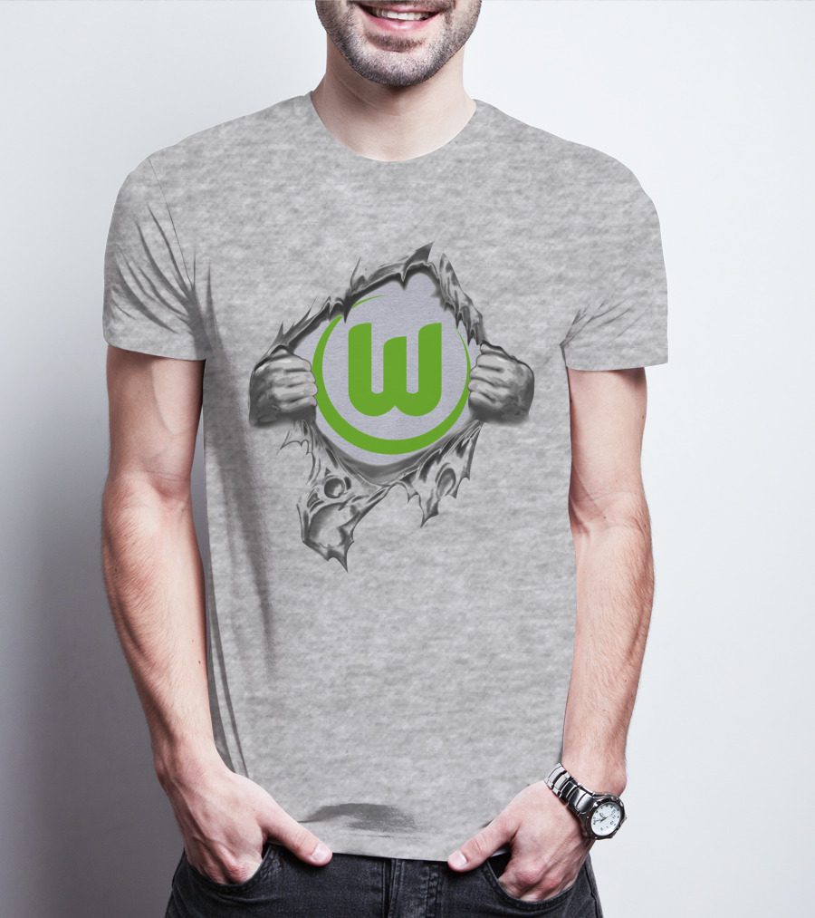 Vfl Wolfsburg Super Fan Tearing Through T-Shirt