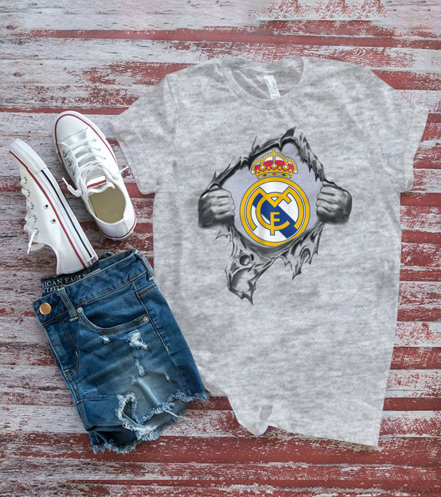 Real Madrid Super Fan Logo Symbol With Hands Ripping Through T-Shirt