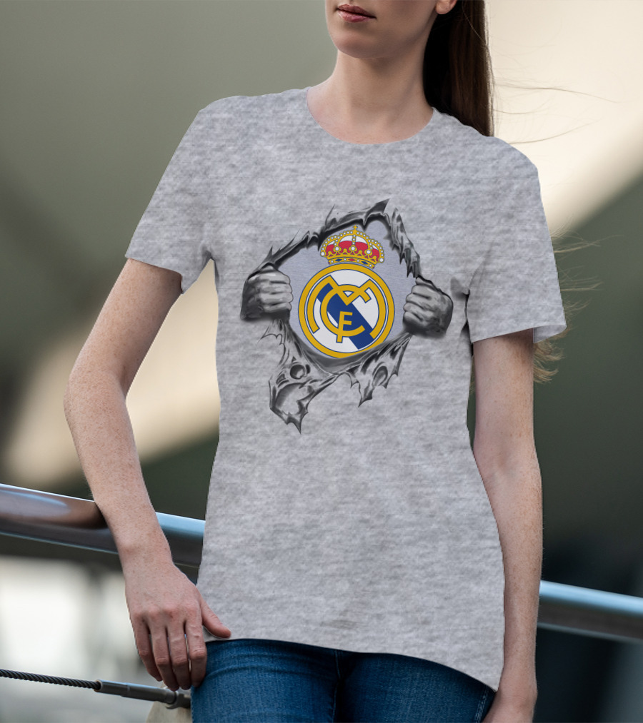 Real Madrid Super Fan Logo Symbol With Hands Ripping Through T-Shirt