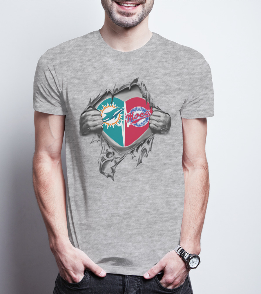 Miami Dolphins Florida Southern Moccasins Heart Logo Fusion T-Shirt