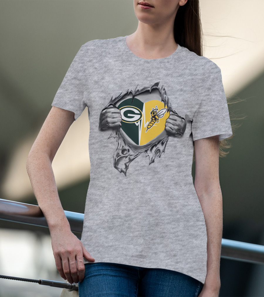 Green Bay Packers And Superior Yellow Jackets Heart T-Shirt