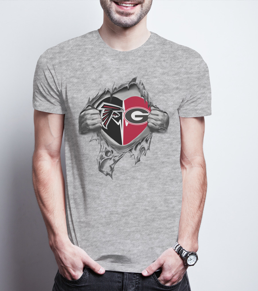Atlanta Falcons Georgia Bulldogs Heart Logo Fan T-Shirt