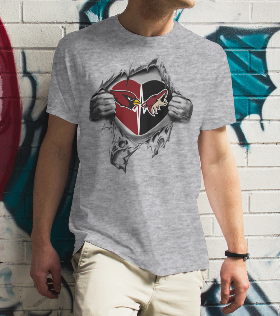 Cardinals Arizona Coyotes Heart Hands Tear T-Shirt