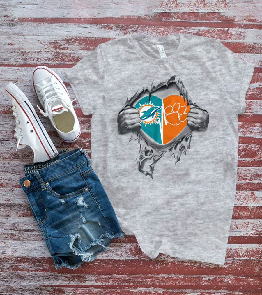Miami Dolphins Clemson Tigers Heart It's In My Heart T-Shirt