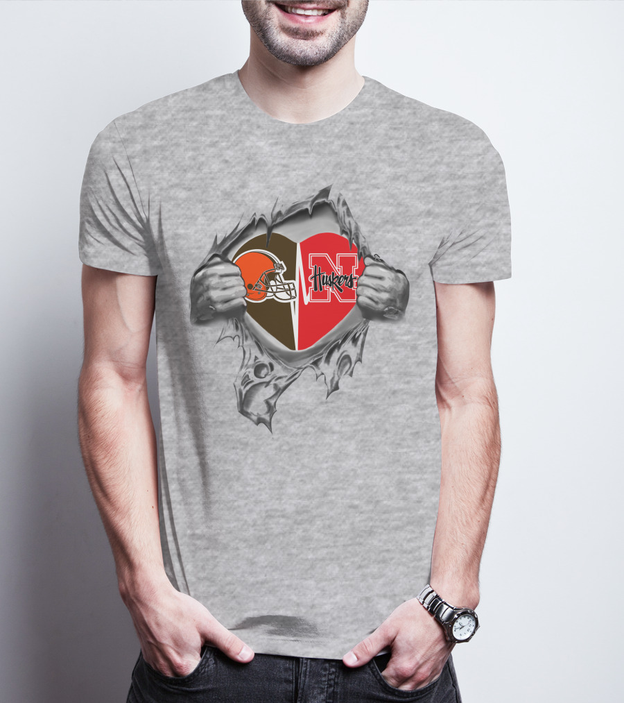 Cleveland Browns Nebraska Cornhuskers Heart Peeking Through T-Shirt
