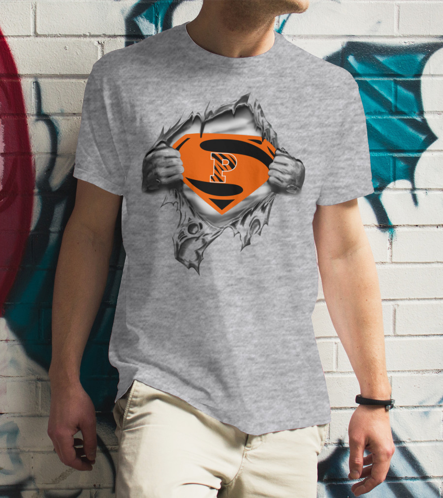 Princeton Tigers Superman Logo Chest Rip T-Shirt