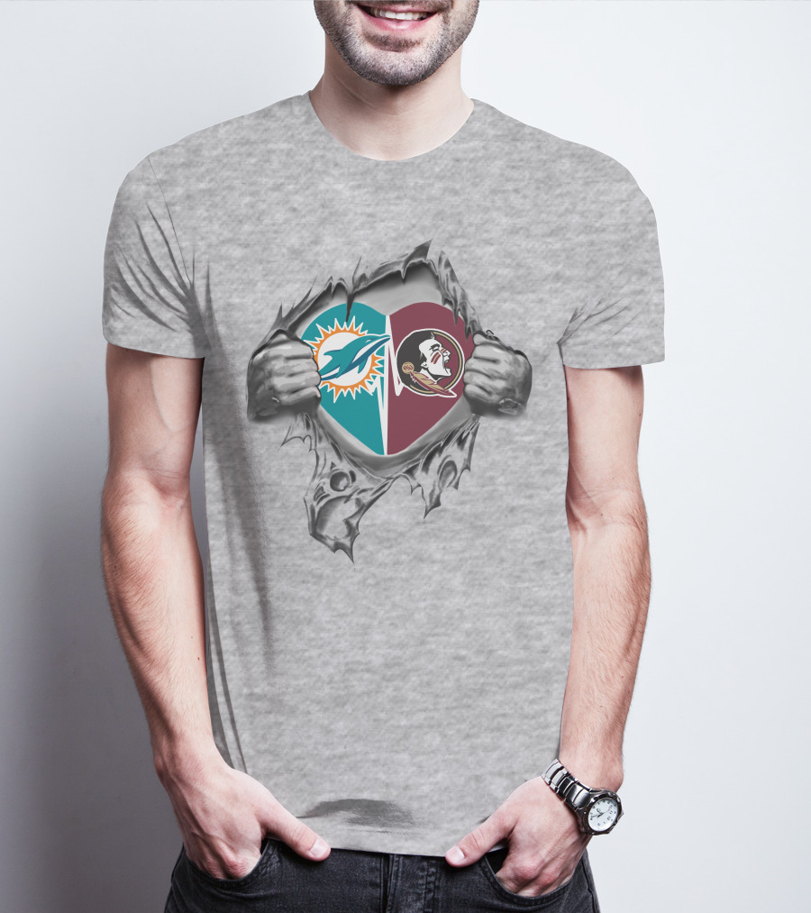 Miami Dolphins And Florida State Seminoles Heart T-Shirt