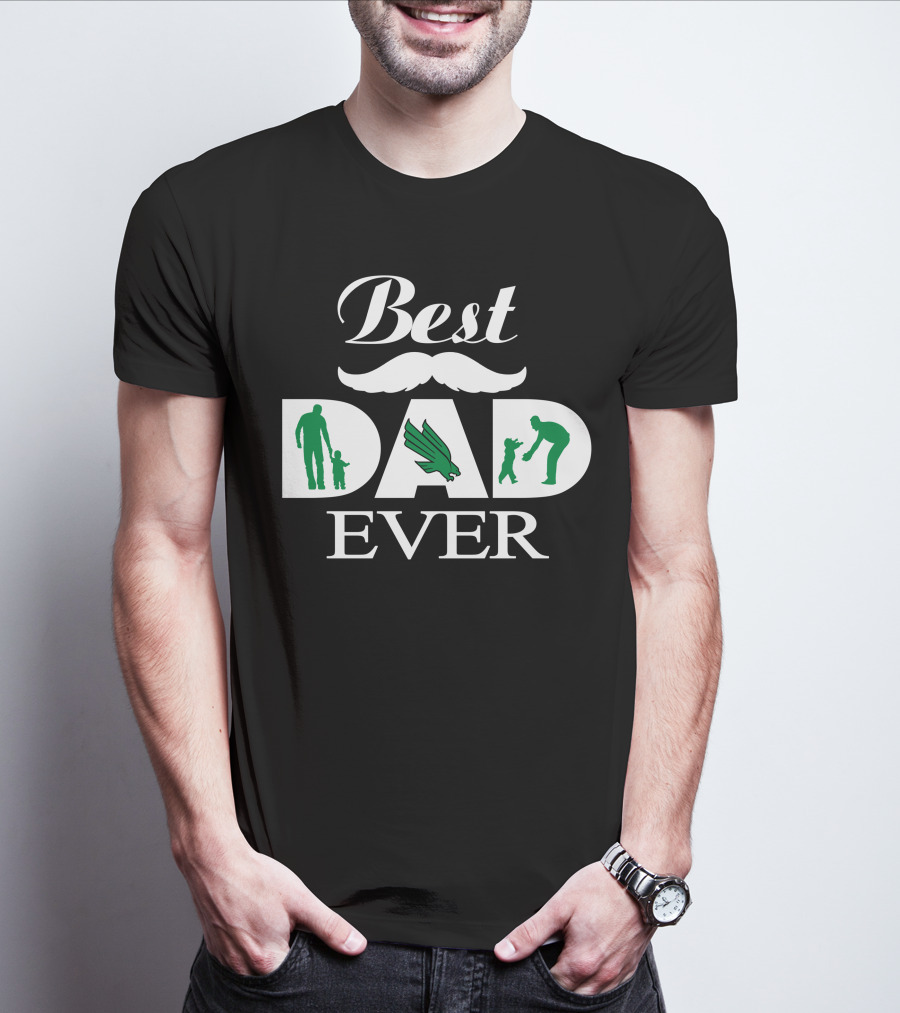 North Texas Mean Green Best Dad Ever Silhouette Logo Motif T-Shirt