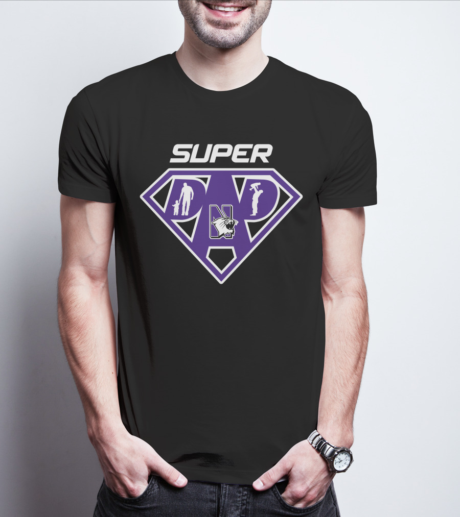 Northwestern Wildcats Super Dad Shield With Iconic Family And Tool Symbolism T-Shirt
