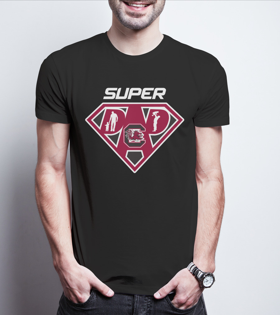 Super South Carolina Gamecocks Dad Hero Logo With Family And Tools T-Shirt