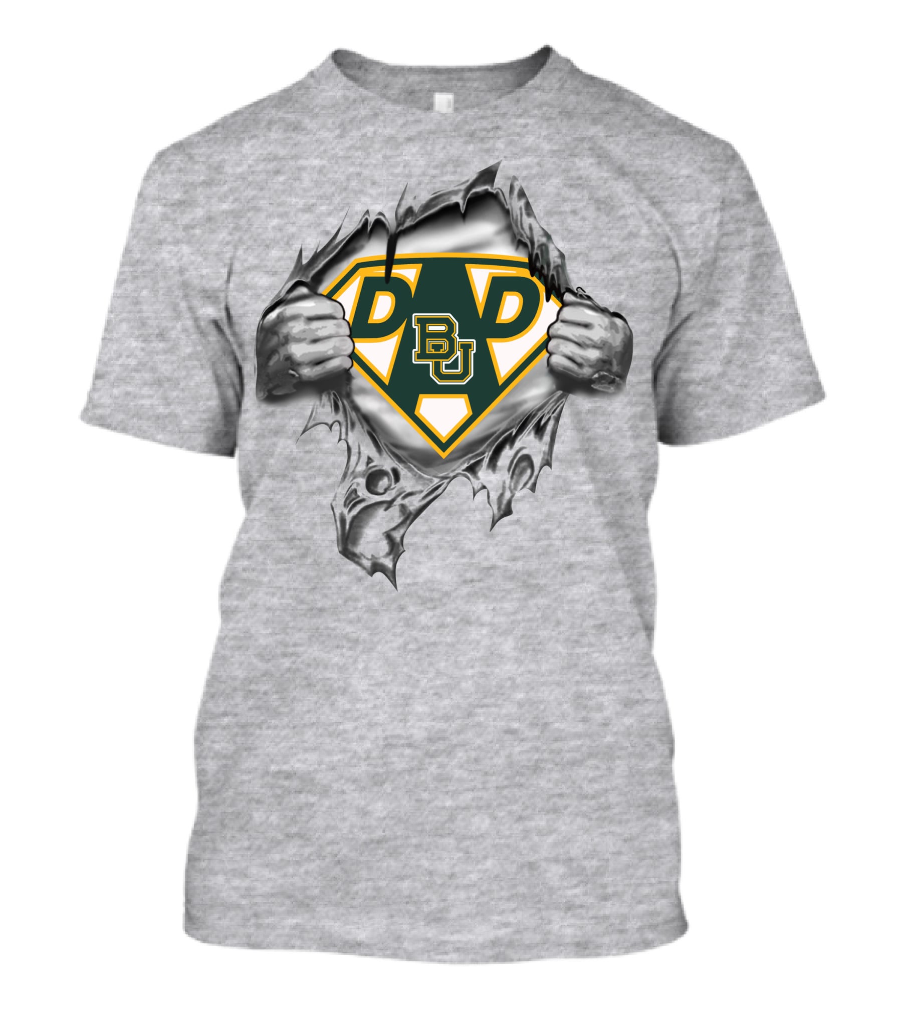 Baylor Bears Dad Superhero Logo Peeking Through Ripped T-Shirt