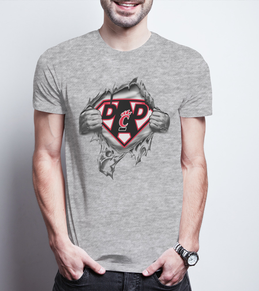 Cincinnati Bearcats Super Dad Logo Design With Bearcat Paw And Shield T-Shirt