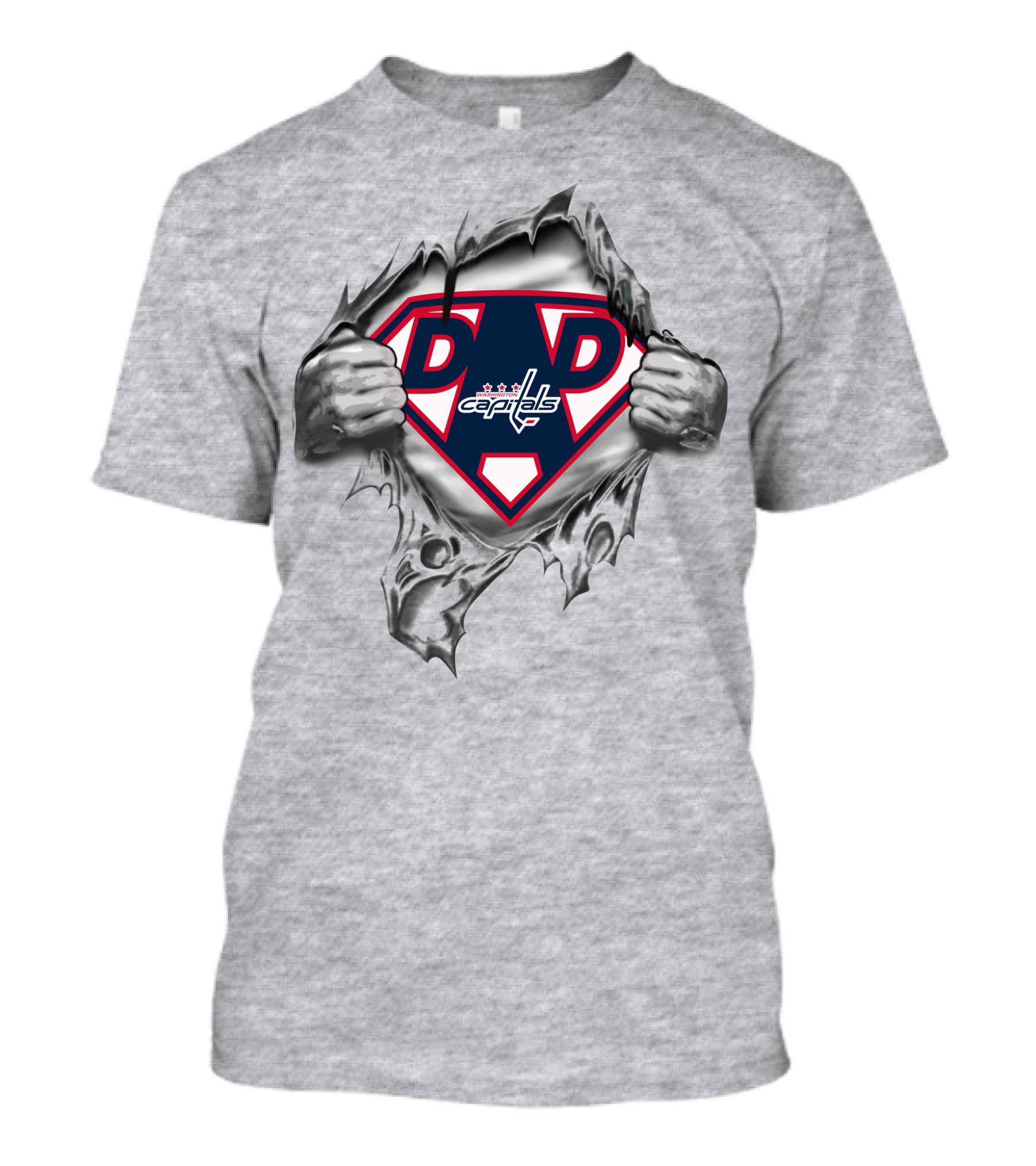 Washington Capitals Super Dad Logo With Dad Symbol In Ripped T-Shirt