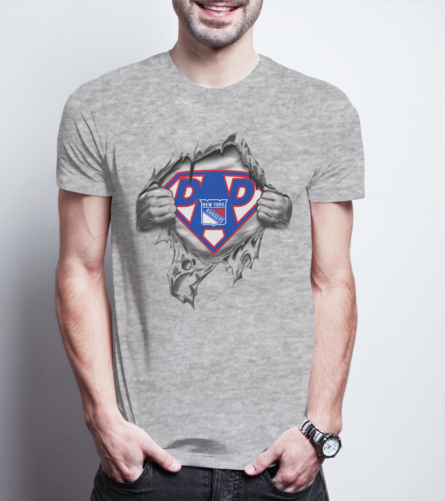 New York Rangers Super Dad Logo Superman Hands T-Shirt