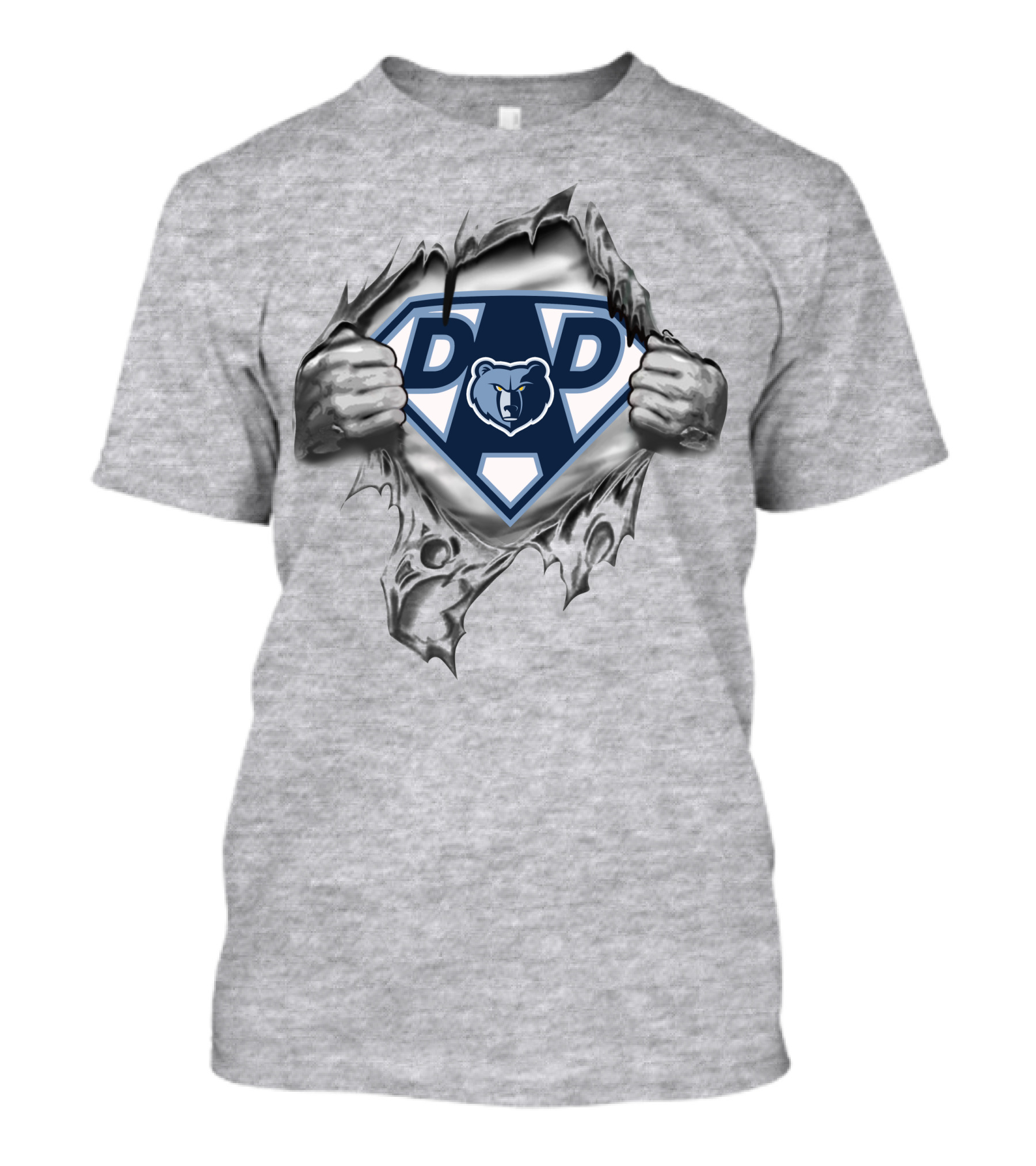 Memphis Grizzlies Super Dad Bear Emblem Flanked By Heroic Hands T-Shirt