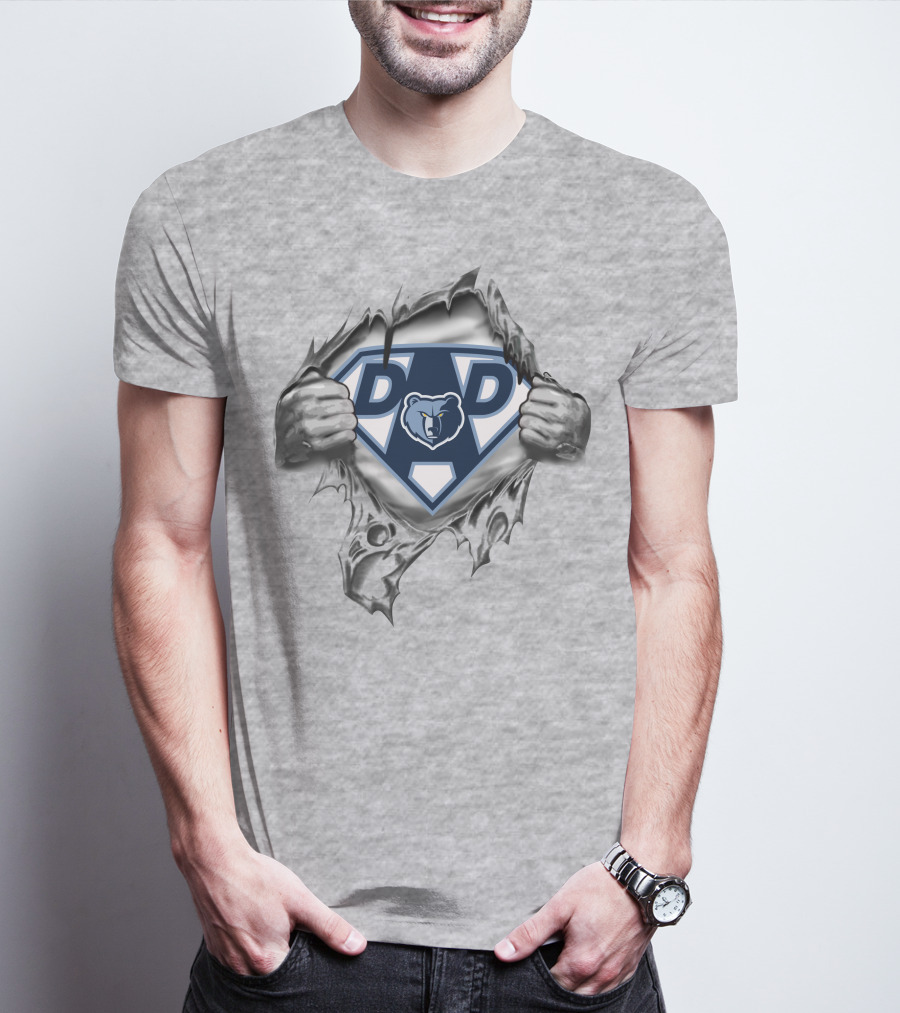 Memphis Grizzlies Super Dad Bear Emblem Flanked By Heroic Hands T-Shirt