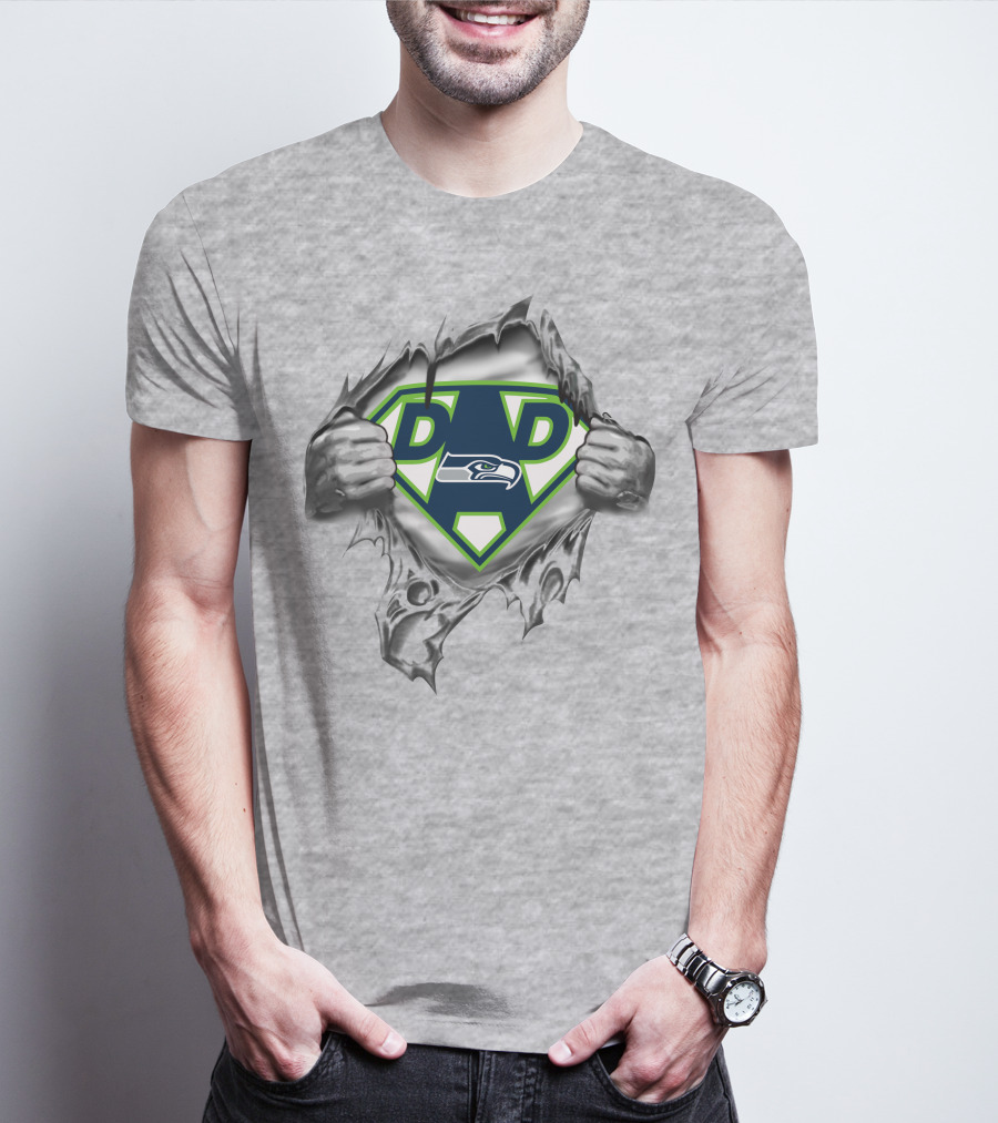 Seattle Seahawks Dad Logo With Superhero Symbol T-Shirt