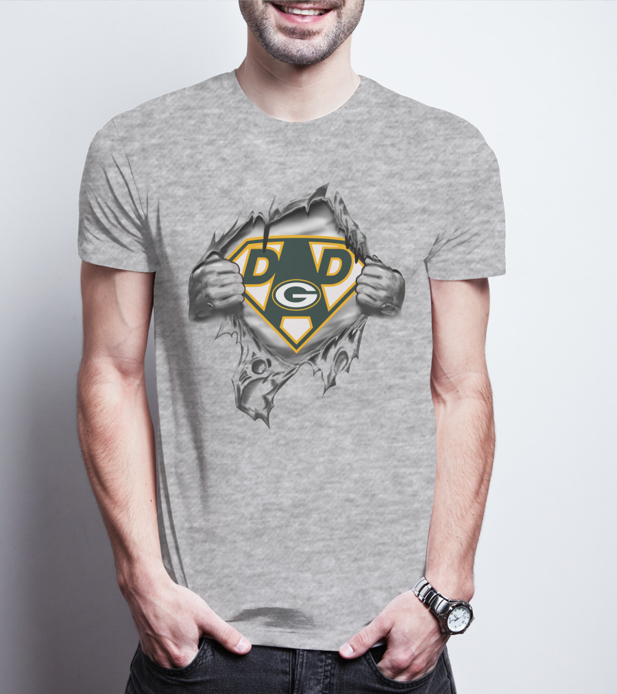 Green Bay Packers Super Dad Logo With Torn Fabric Effect T-Shirt