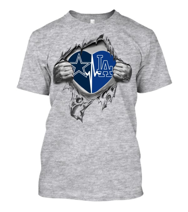 Cowboys La Dodgers Heart Torn T-Shirt