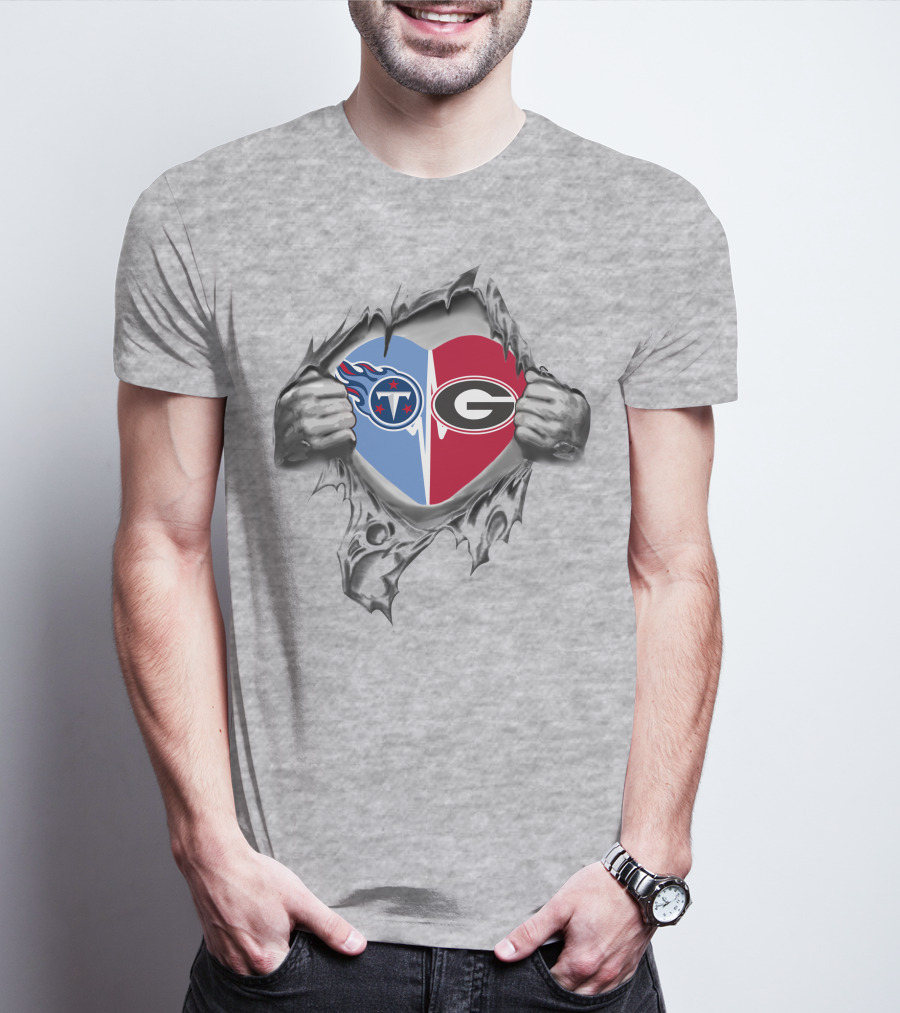 Titans Georgia Bulldogs Heart Logo Rip T-Shirt