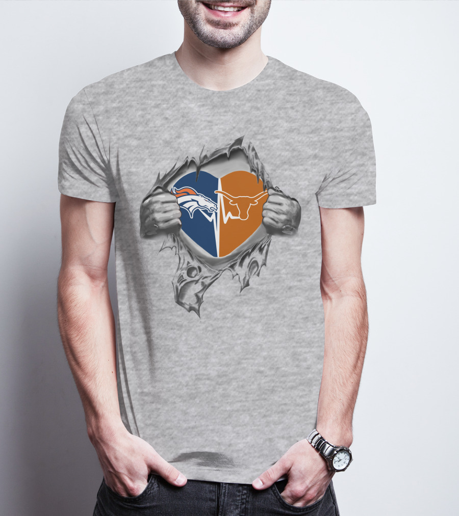 Broncos Texas Longhorns Heart Logo Fusion T-Shirt