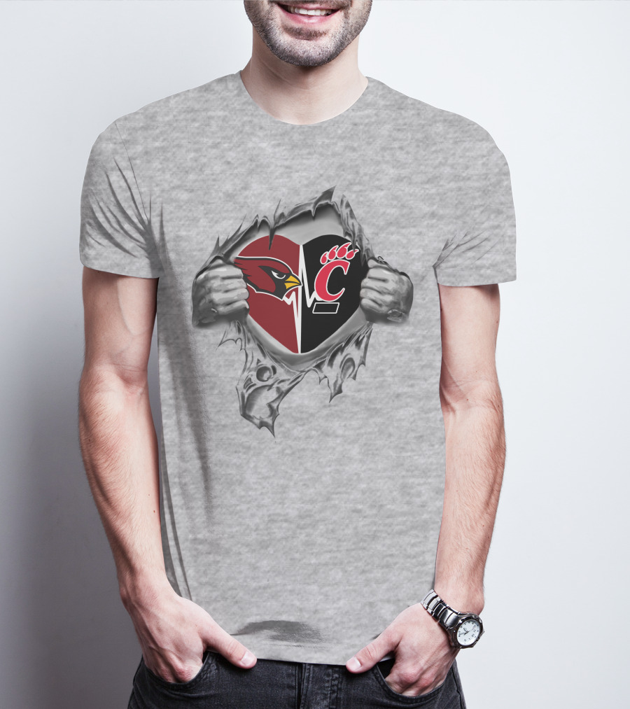 Cardinals Cincinnati Bearcats Heartbeat Split T-Shirt