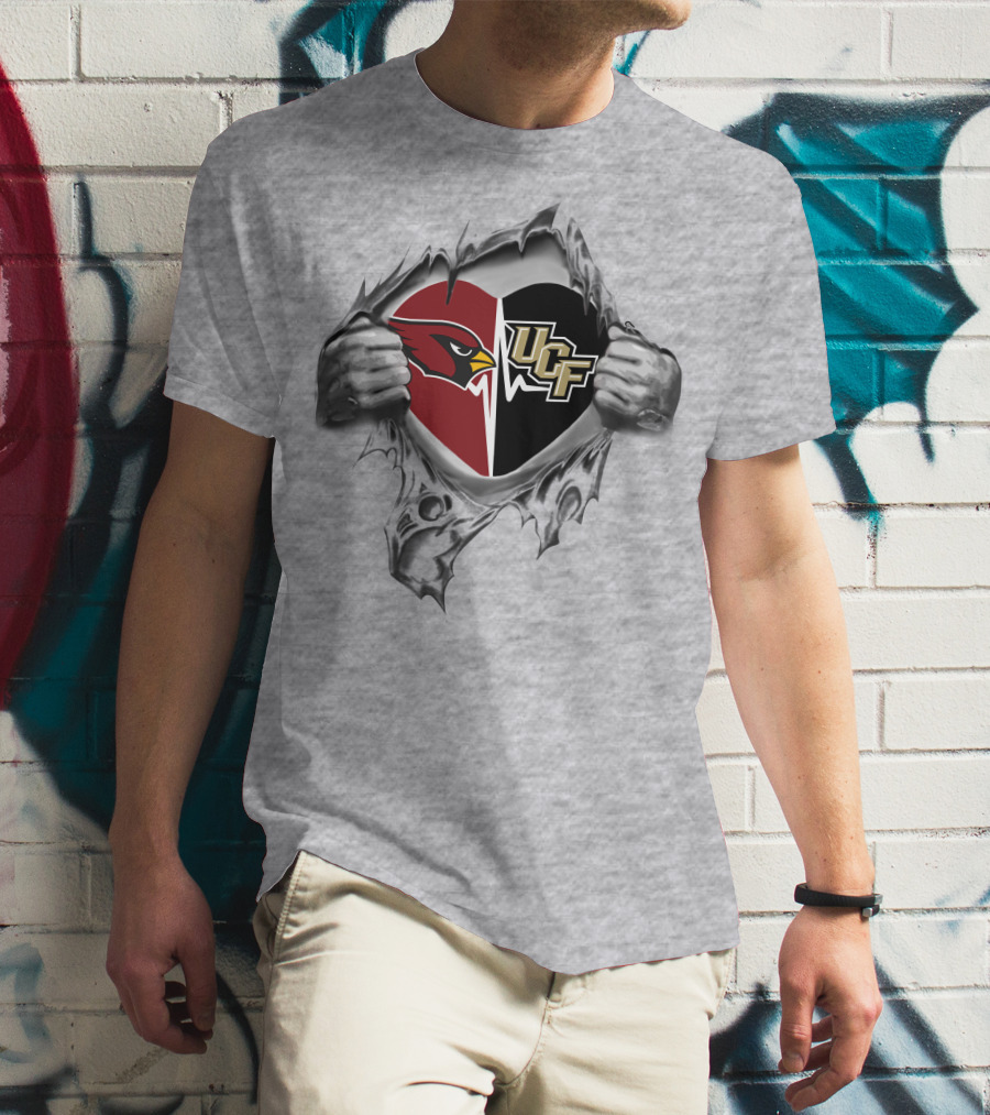 Cardinals Ucf Knights Heart Design Featuring Team Logos T-Shirt