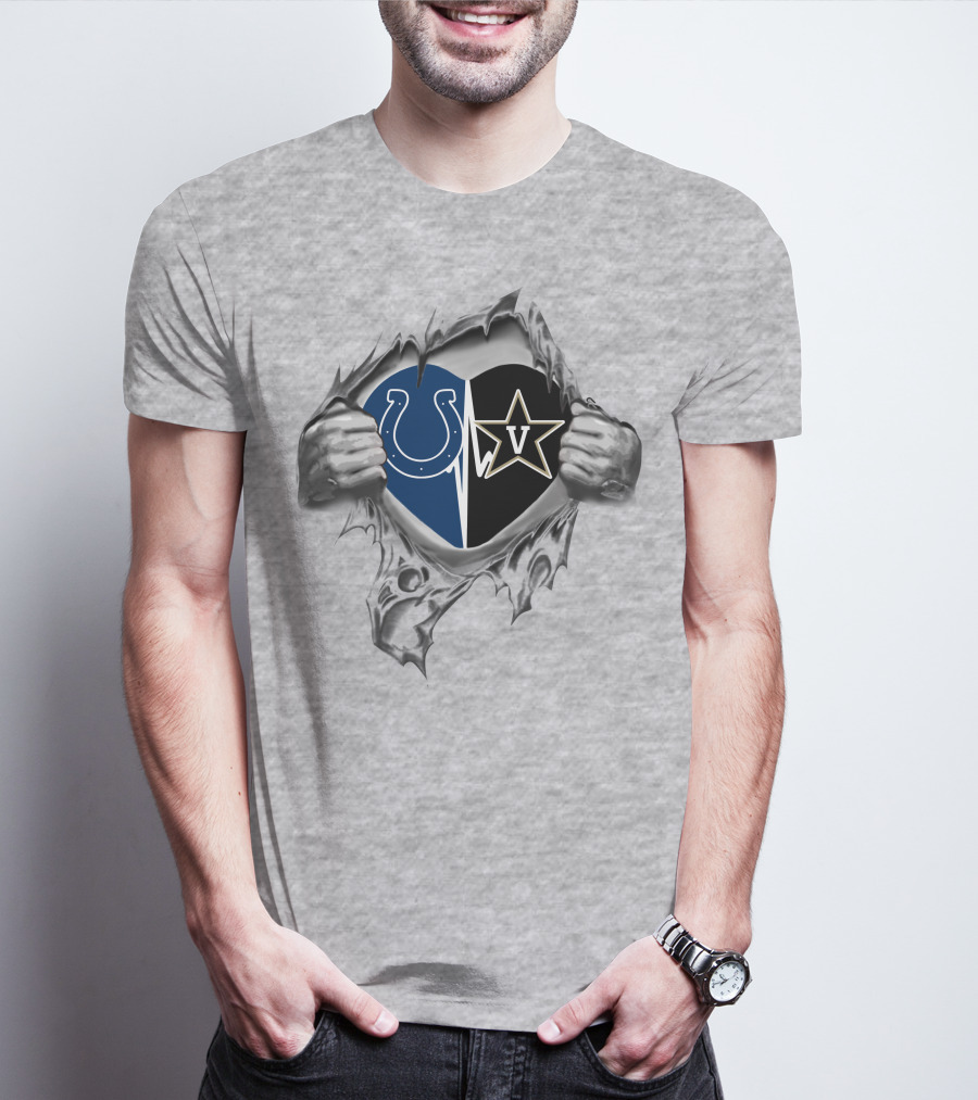 Colts Vanderbilt Commodores Heart Design Logo Fusion T-Shirt