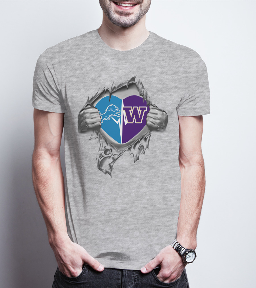 Lions Washington Huskies Heart Logo Fusion T-Shirt