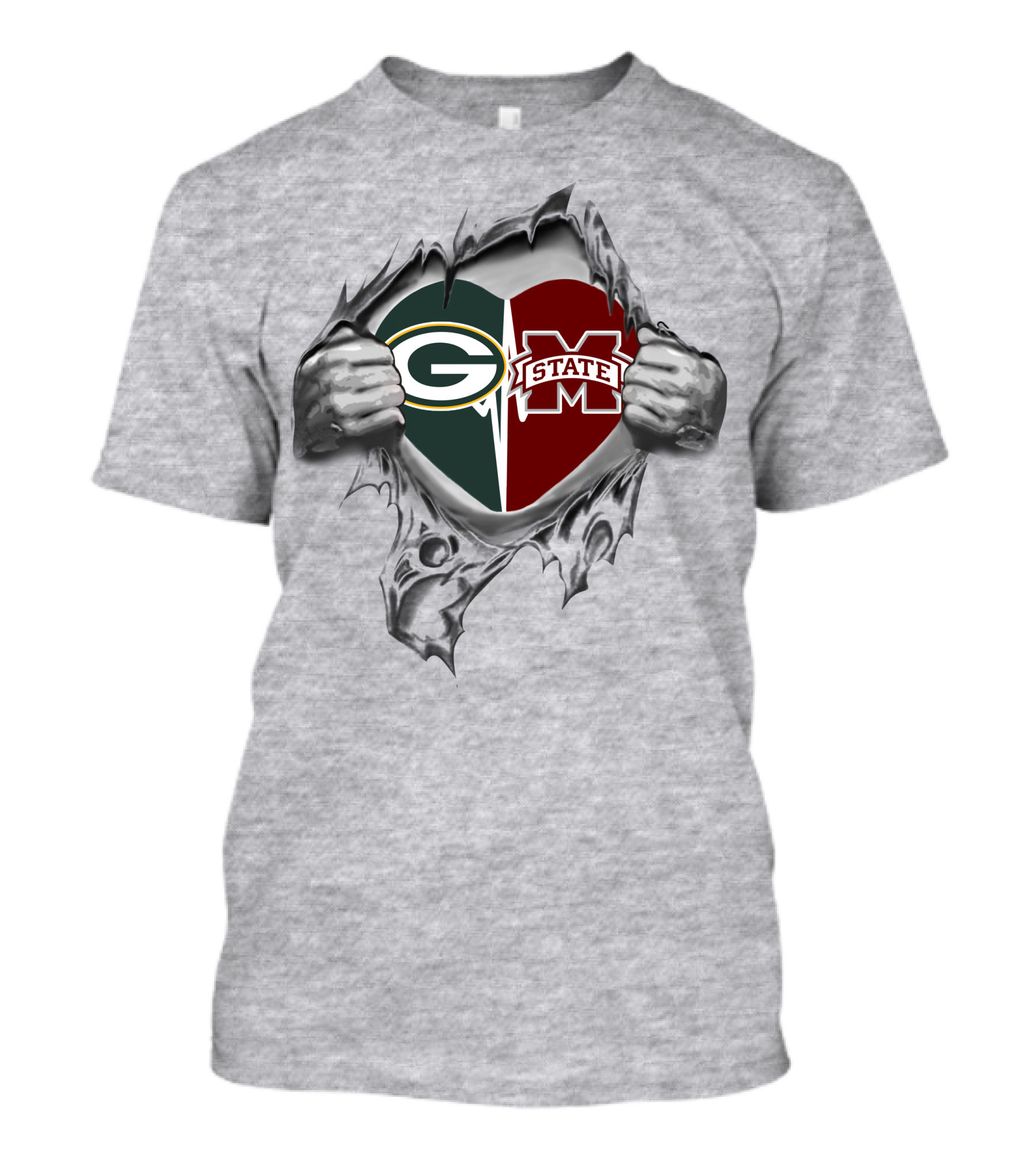 Packers Mississippi State Heart Logo Fusion T-Shirt