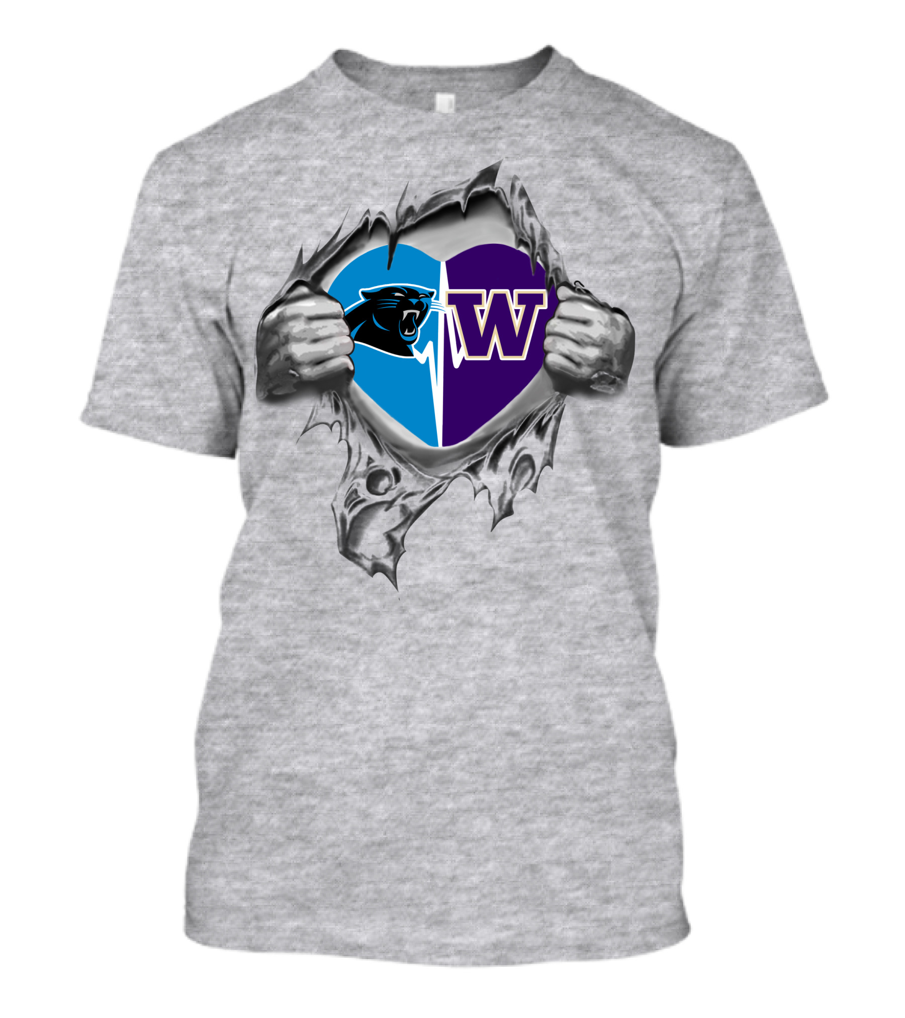 Panthers Washington Huskies Heart Rip Football Fan Love T-Shirt