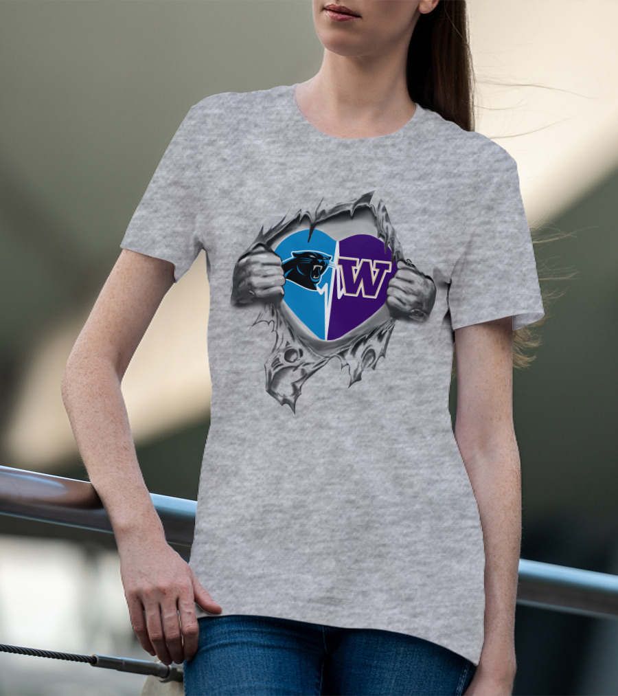 Panthers Washington Huskies Heart Rip Football Fan Love T-Shirt