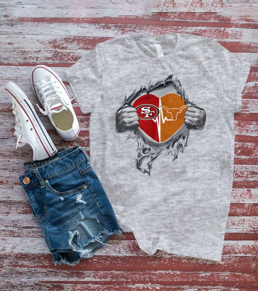 49ers Longhorns Heart Hands T-Shirt
