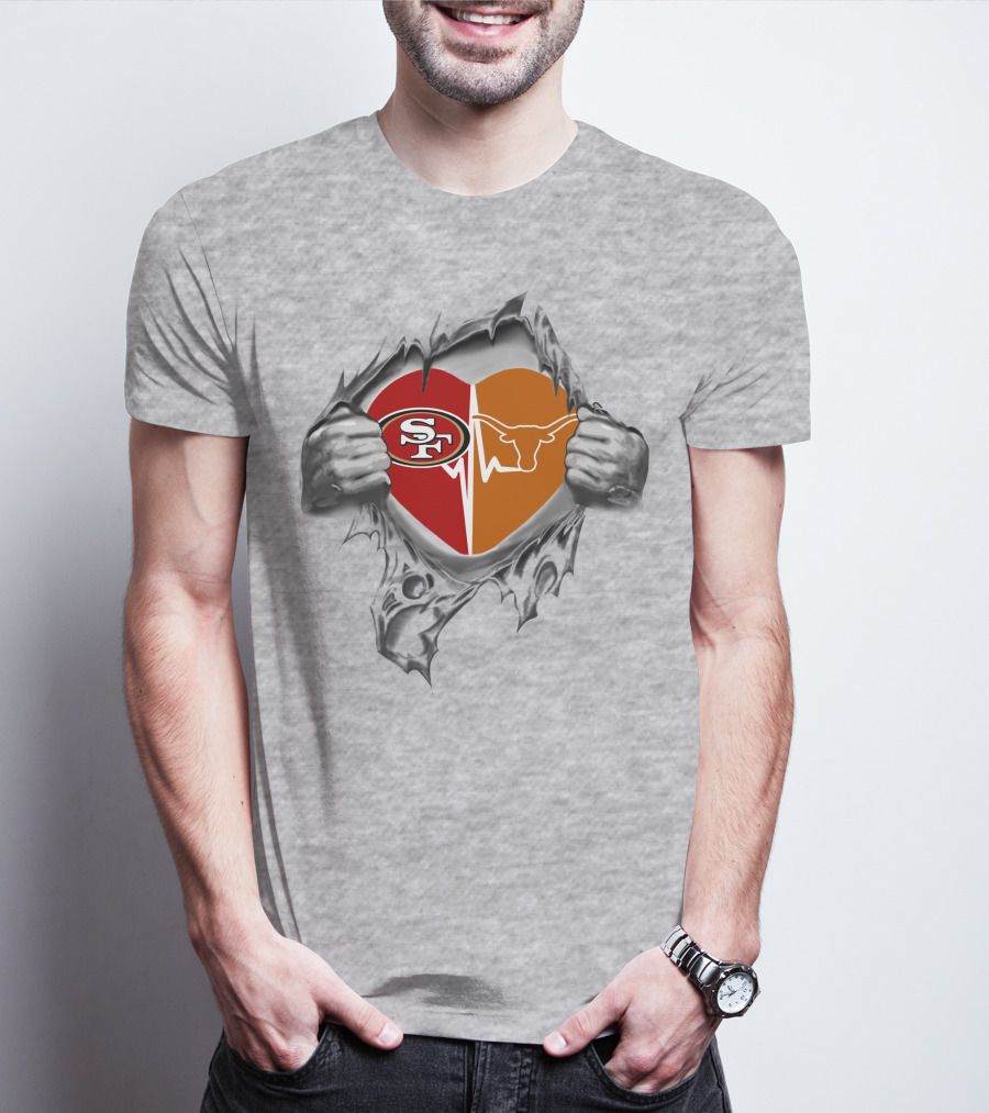 49ers Longhorns Heart Hands T-Shirt
