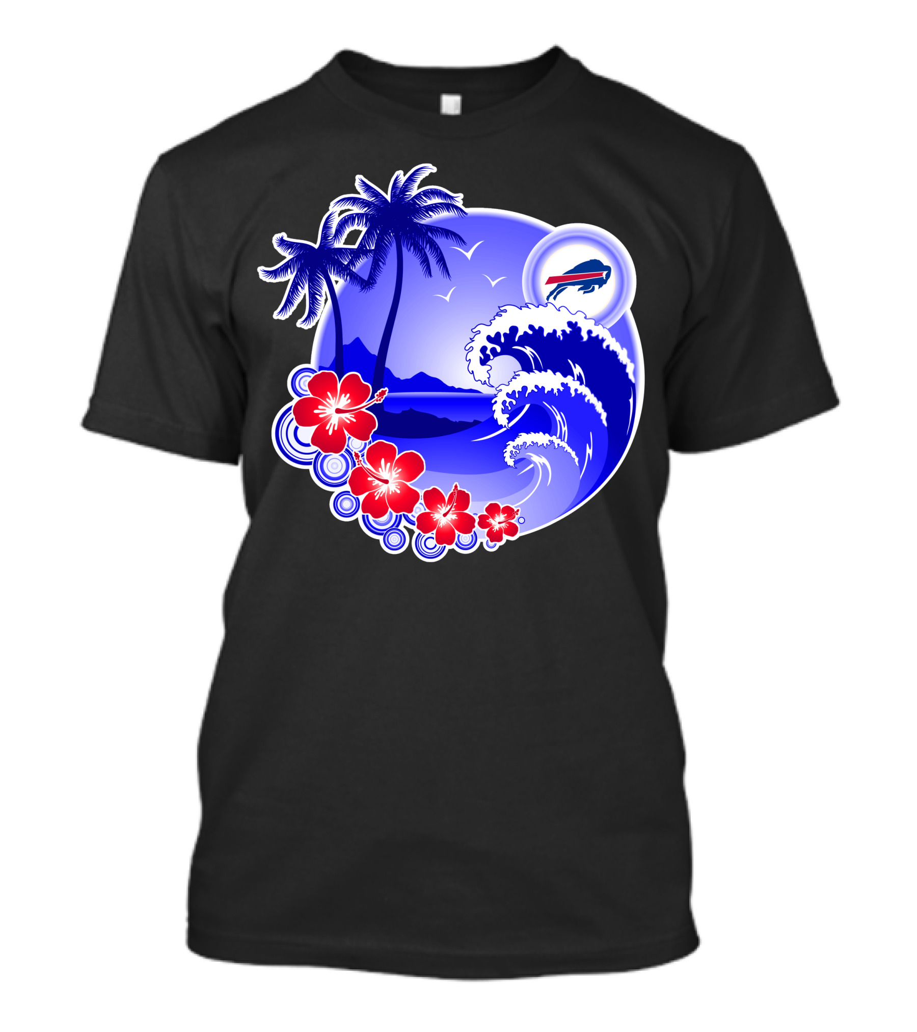 Buffalo Bills Happy Holidays Tropical Scene With Waves And Palms T-Shirt