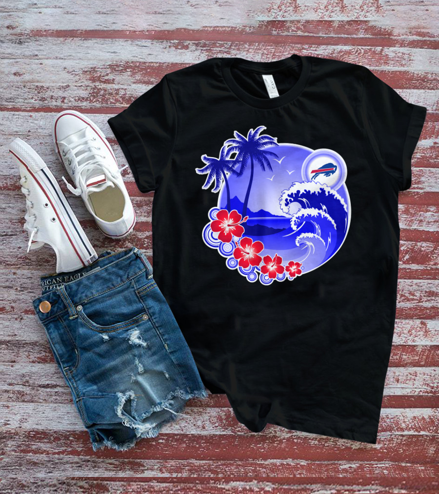 Buffalo Bills Happy Holidays Tropical Scene With Waves And Palms T-Shirt