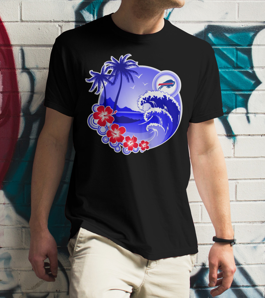 Buffalo Bills Happy Holidays Tropical Scene With Waves And Palms T-Shirt