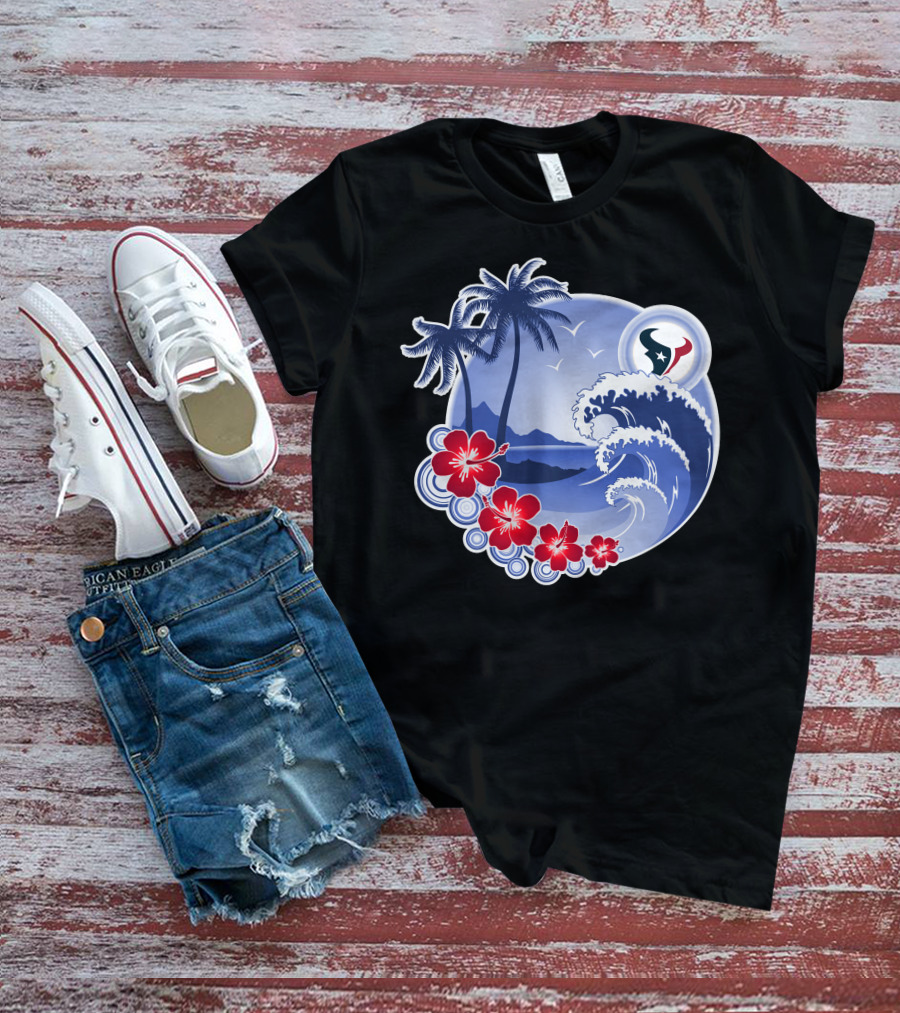 Houston Texans Happy Holidays Tropical Floral Beach Waves T-Shirt