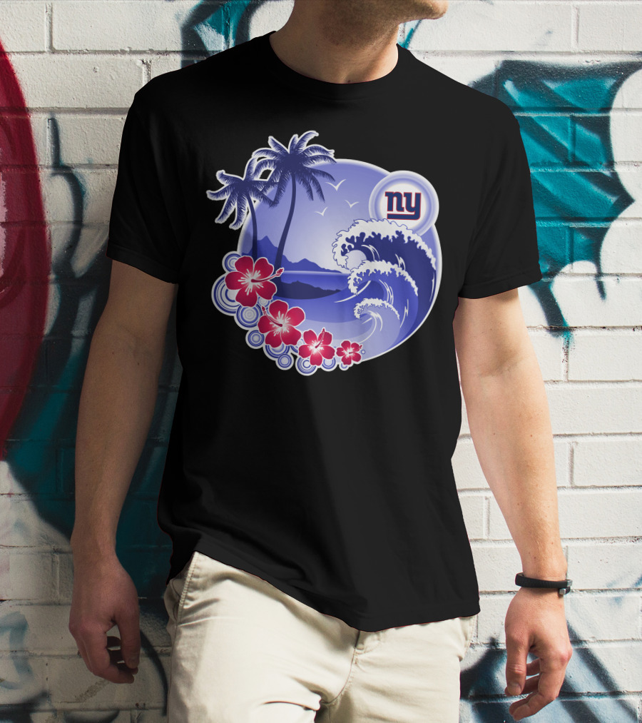 New York Giants Tropical Island Wave And Palm Trees T-Shirt