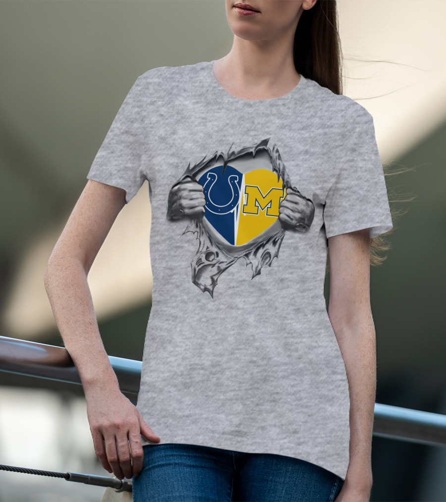Colts Michigan Wolverines Heart Tear T-Shirt