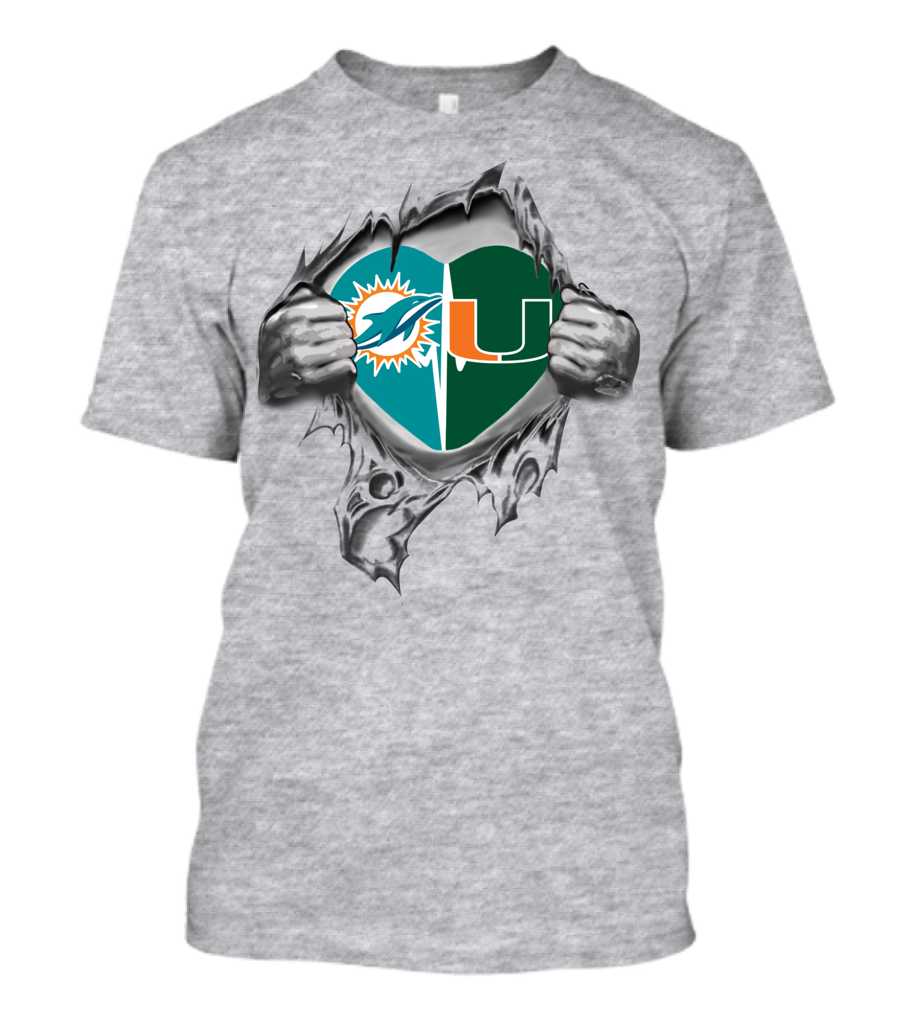 Dolphins Miami Hurricanes Heart Logo Tear T-Shirt