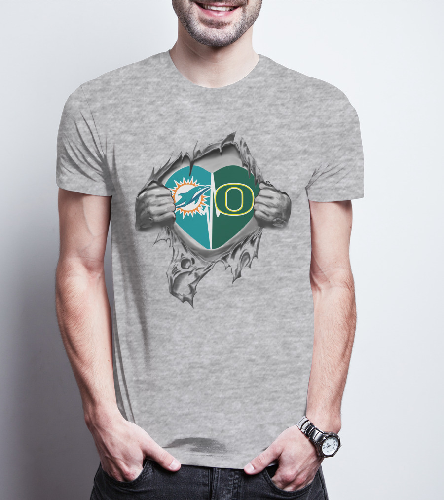 Dolphins Oregon Ducks Heart Logo Fusion Heritage T-Shirt