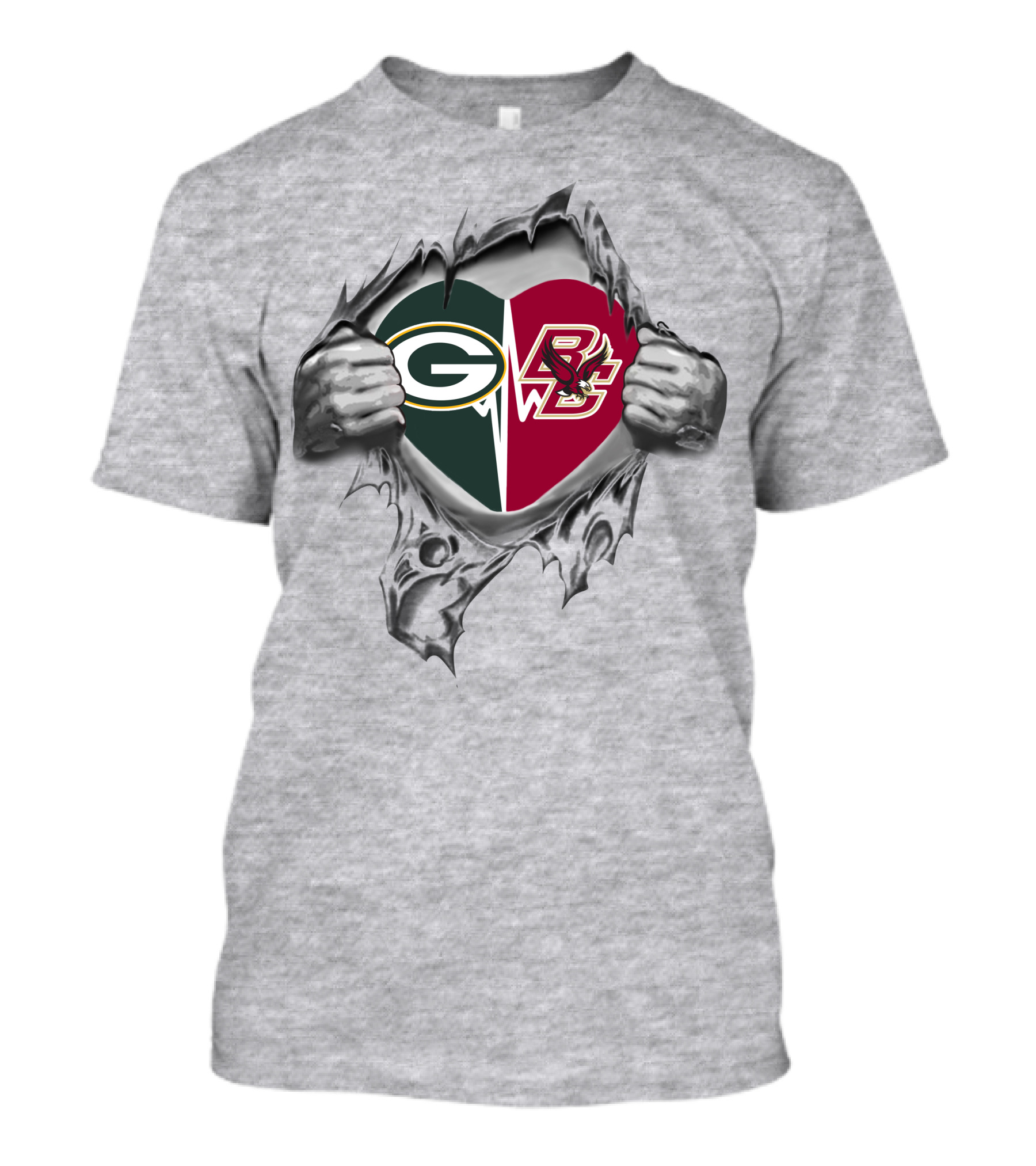 Packers Boston College Eagles Heart Logo Ripped T-Shirt